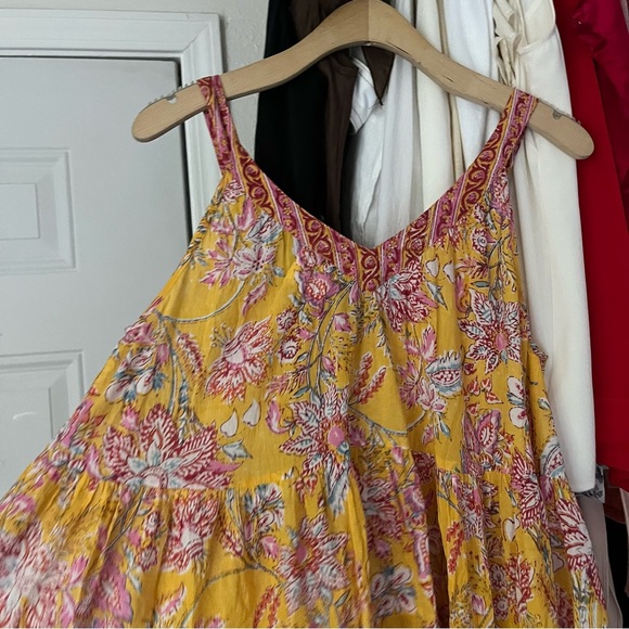 BE BINDAAS yellow red pink floral tiered sleeveless mini dress - Picture 5 of 7